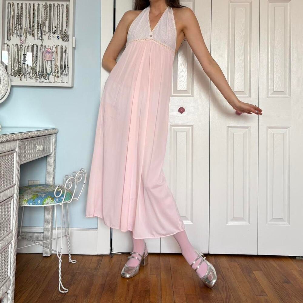 Pink halter neck maxi slip